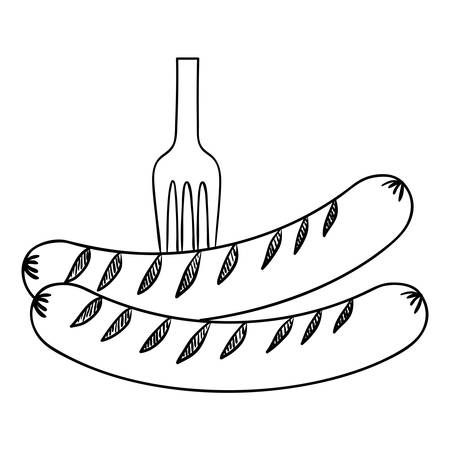 delicious sausage frankfurter in fork vector illustration designのイラスト素材