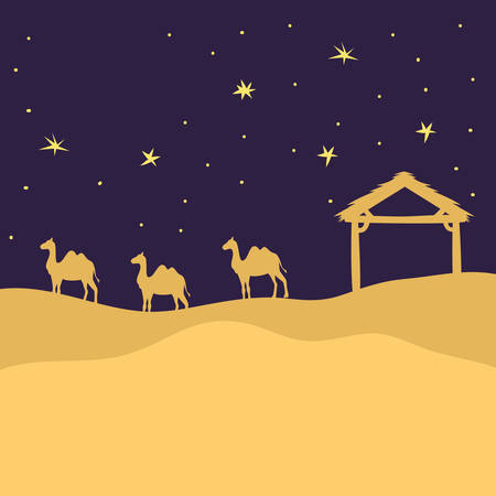 desert night with camels landscape scene icon vector illustration designのイラスト素材