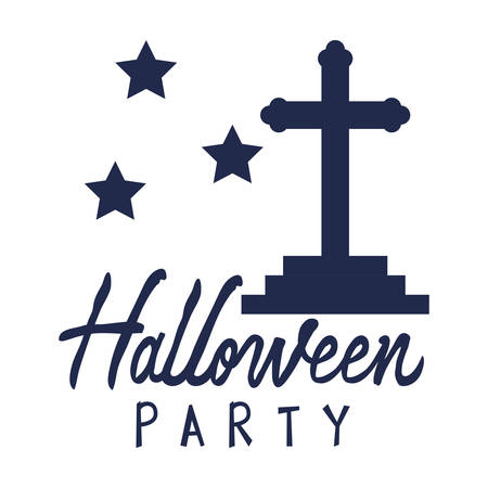 cemetery cross with halloween party message vector illustration designのイラスト素材