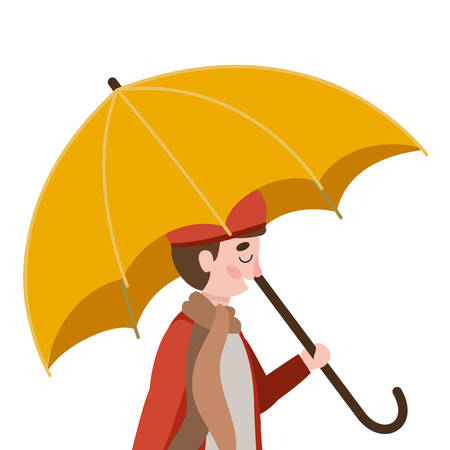 cute little boy with umbrella and autumn clothes vector illustration designのイラスト素材