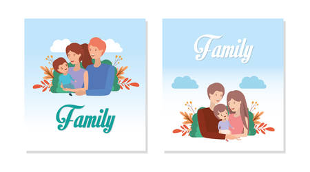 cute and happy family members in picture vector illustration designのイラスト素材