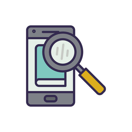 electronic book in smartphone with magnifying glass vector illustration designのイラスト素材