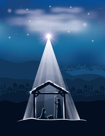 cute holy family in stable manger characters vector illustration designのイラスト素材