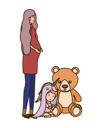 cute pregnancy mother with little girl characters vector illustration designのイラスト素材