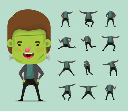 cute little boy with frankenstein costume and set icons vector illustration designのイラスト素材
