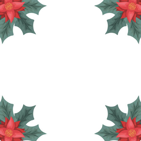 beauty christmas flowers and branch decorative frame vector illustration designのイラスト素材