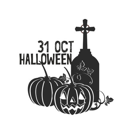 halloween celebration with pumpkins in cemetery scene vector illustration designのイラスト素材
