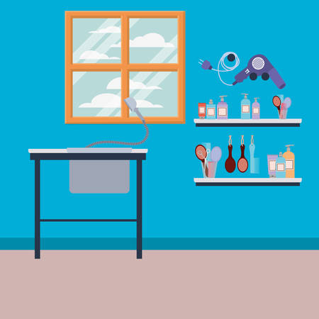 beauty salon workplace scene icon vector illustration designのイラスト素材