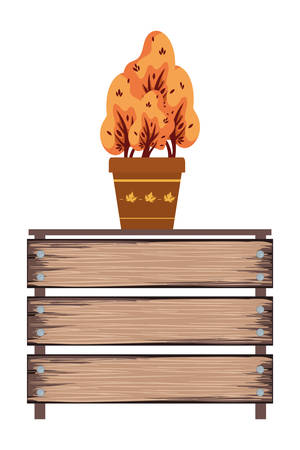 wooden basket with autumn plant in ceramic pot vector illustration designのイラスト素材