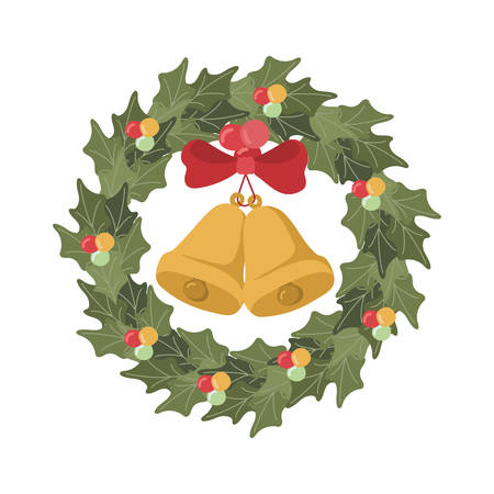 happy merry christmas bells with floral decoration vector illustration designのイラスト素材