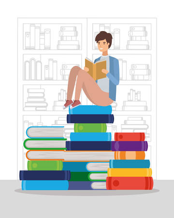 man student reading book character vector illustration designのイラスト素材