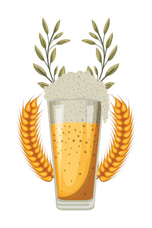 beer glass with wheat spikes oktoberfest celebration icon vector illustration designのイラスト素材