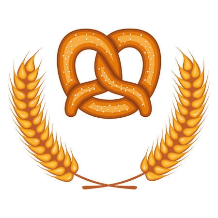 delicious pretzel with wheat spikes crown vector illustration designのイラスト素材
