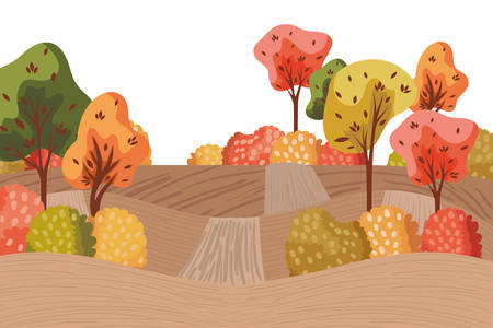 autumn trees plants in the camp seasonal scene vector illustration designのイラスト素材