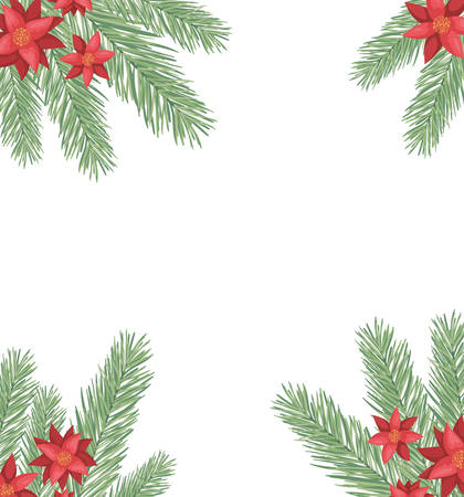 beauty christmas flowers and branch decorative frame vector illustration designのイラスト素材