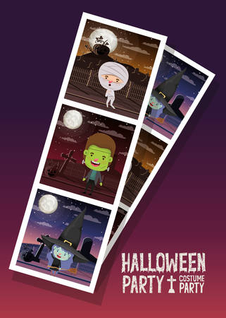 halloween photo with kids costumed vector illustration designのイラスト素材