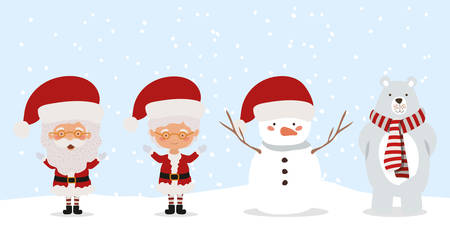happy merry  christmas card with characters vector illustration designのイラスト素材