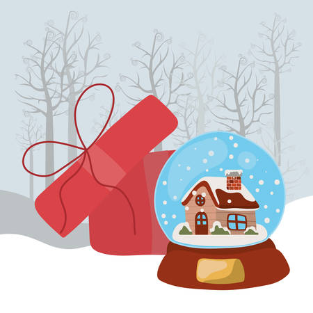 happy mery christmas card with crystal ball vector illustration designのイラスト素材