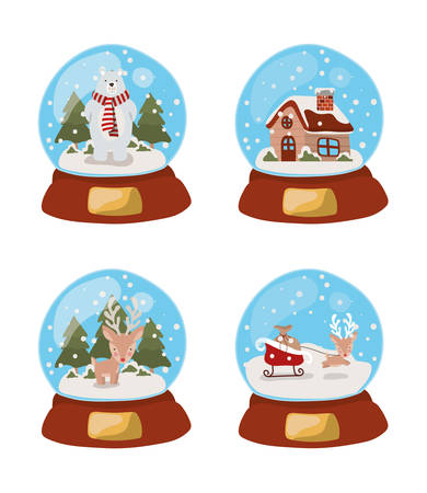 set of crystal balls christmas celebration vector illustration designのイラスト素材