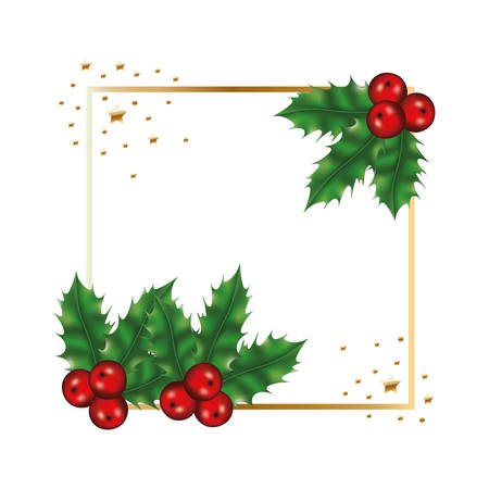 happy merry christmas tree branches and cherries frame illustrationのイラスト素材