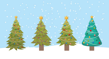 happy mery christmas card with pines trees vector illustration designのイラスト素材