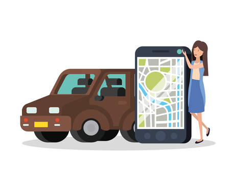 young woman with smartphone and gps app vector illustration designのイラスト素材