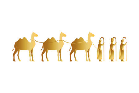 kings magicians with camels golden characters vector illustration designのイラスト素材