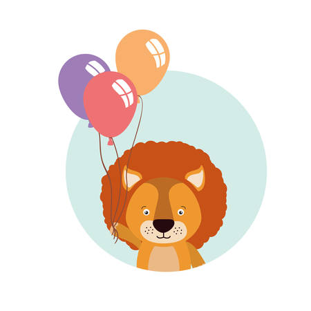 cute little lion with balloons helium vector illustration designのイラスト素材