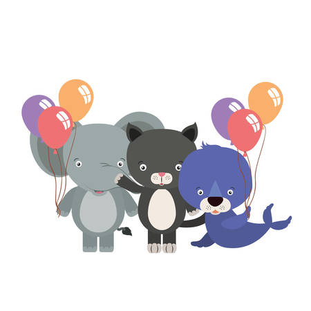 group of cute animals with balloons helium characters vector illustrationのイラスト素材