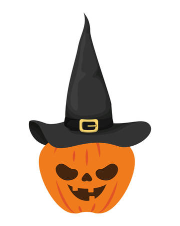 halloween pumpkin with dark face and witch hat vector illustration designのイラスト素材