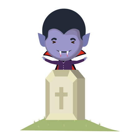 cute little boy with dracula costume and graveyard vector illustration designのイラスト素材