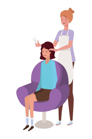 stylist fixing hair to client vector illustration designのイラスト素材
