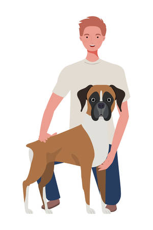 young man with cute dog mascot characters vector illustration designのイラスト素材