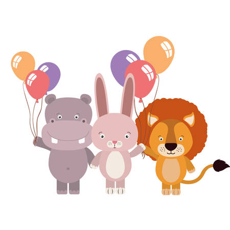 group of cute animals with balloons helium characters vector illustrationのイラスト素材