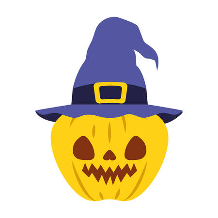 halloween pumpkin with dark face and witch hat vector illustration designのイラスト素材