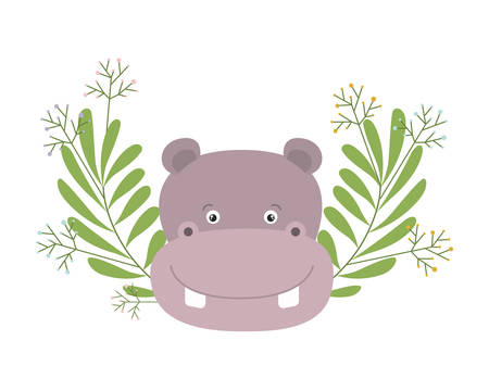 cute little hippo with wreath crown vector illustration designのイラスト素材