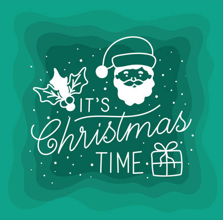 happy merry christmas calligraphy font with santa head vector illustration designのイラスト素材