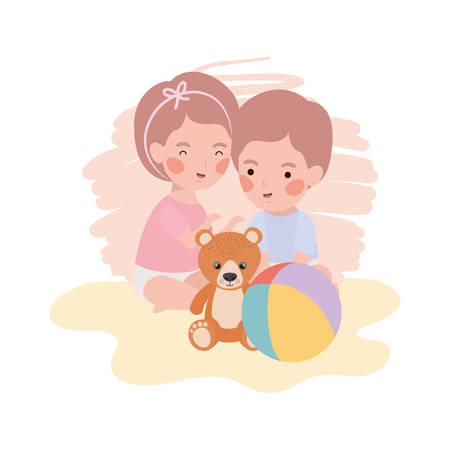 cute little kids babies with bear teddy toys vector illustration designのイラスト素材