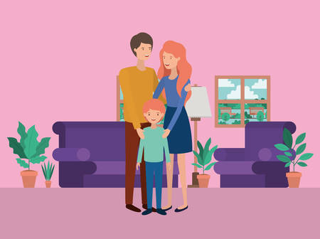 cute and happy family members in the livingroom vector illustration designのイラスト素材