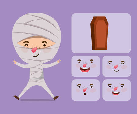 cute little boy with mummy costume and set icons vector illustration designのイラスト素材