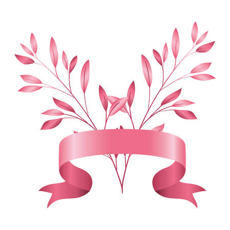 breast cancer campaign ribbon with leafs vector illustration designのイラスト素材