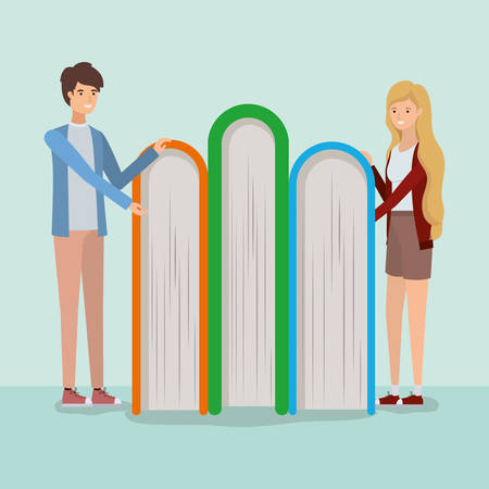 couple of students reading books vector illustration designのイラスト素材
