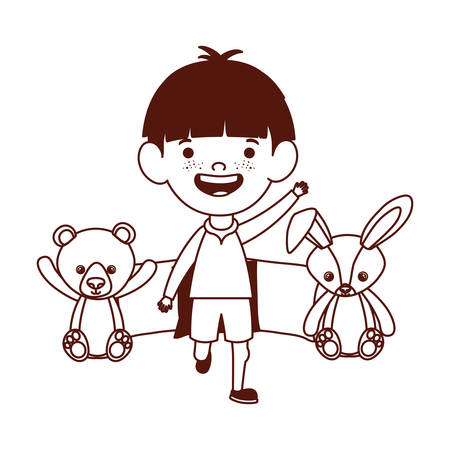cute little boy baby with stuffed toys character vector illustration designのイラスト素材
