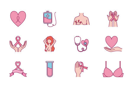 bundle of breast cancer set icons vector illustration designのイラスト素材