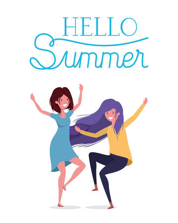 Girls cartoons design, Hello summer vacation beach tropical relaxation outdoor nature tourism island and season theme Vector illustrationのイラスト素材