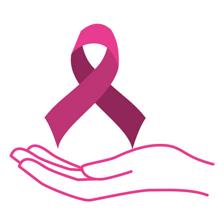 hand lifting breast cancer campaign ribbon vector illustration designのイラスト素材