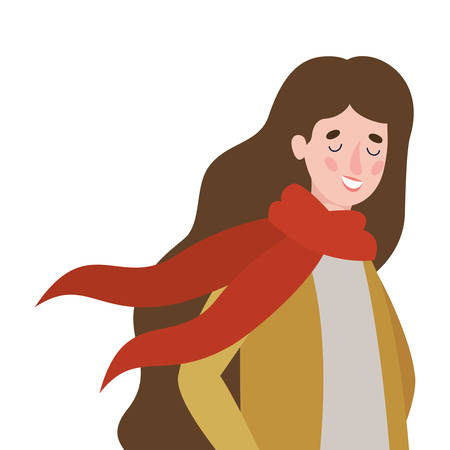 woman walking with autumn suit character vector illustration designのイラスト素材