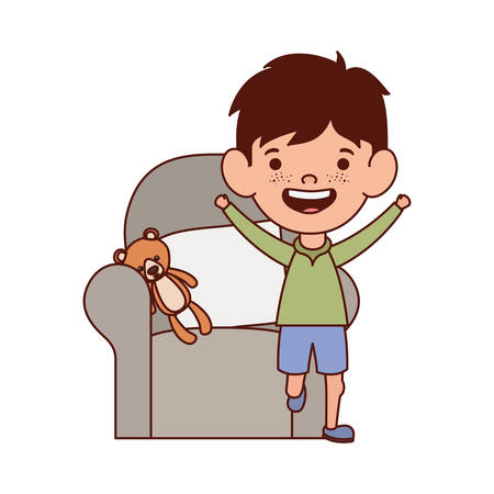 cute little boy baby in the living room character vector illustration designのイラスト素材