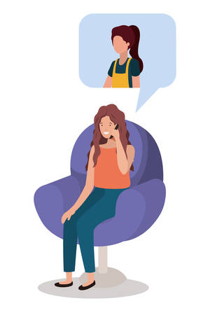 Woman and bubble icon design, Digital technology communication social media internet web and wireless theme Vector illustrationのイラスト素材