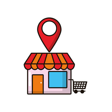 store building with shopping cart and pin location vector illustration designのイラスト素材